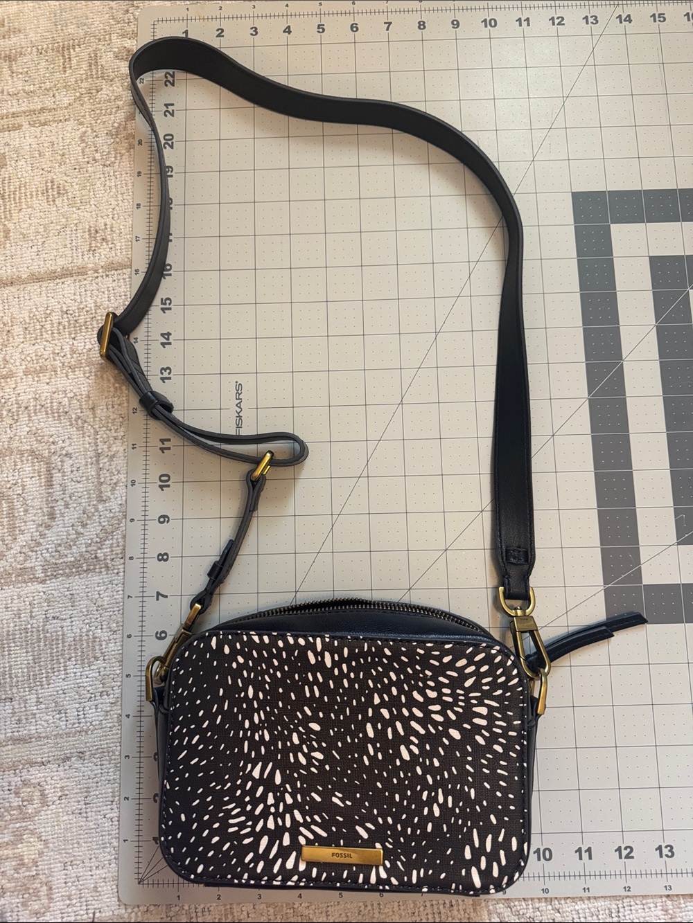 Fossil Black and Cream Spotted Crossbody Bag